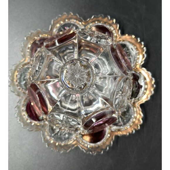 US Glass Cromwell Knobby Bulls Eye Moon Stars Ruby Gold Trim Domed Butter Dish - Picture 2 of 8